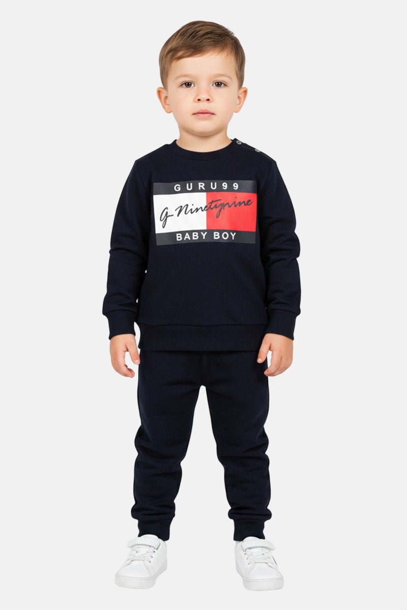 guru G99 By Guru Toddlers Boy 2 Pieces Graphic Print Top With Bottom Set, Navy - Image 1